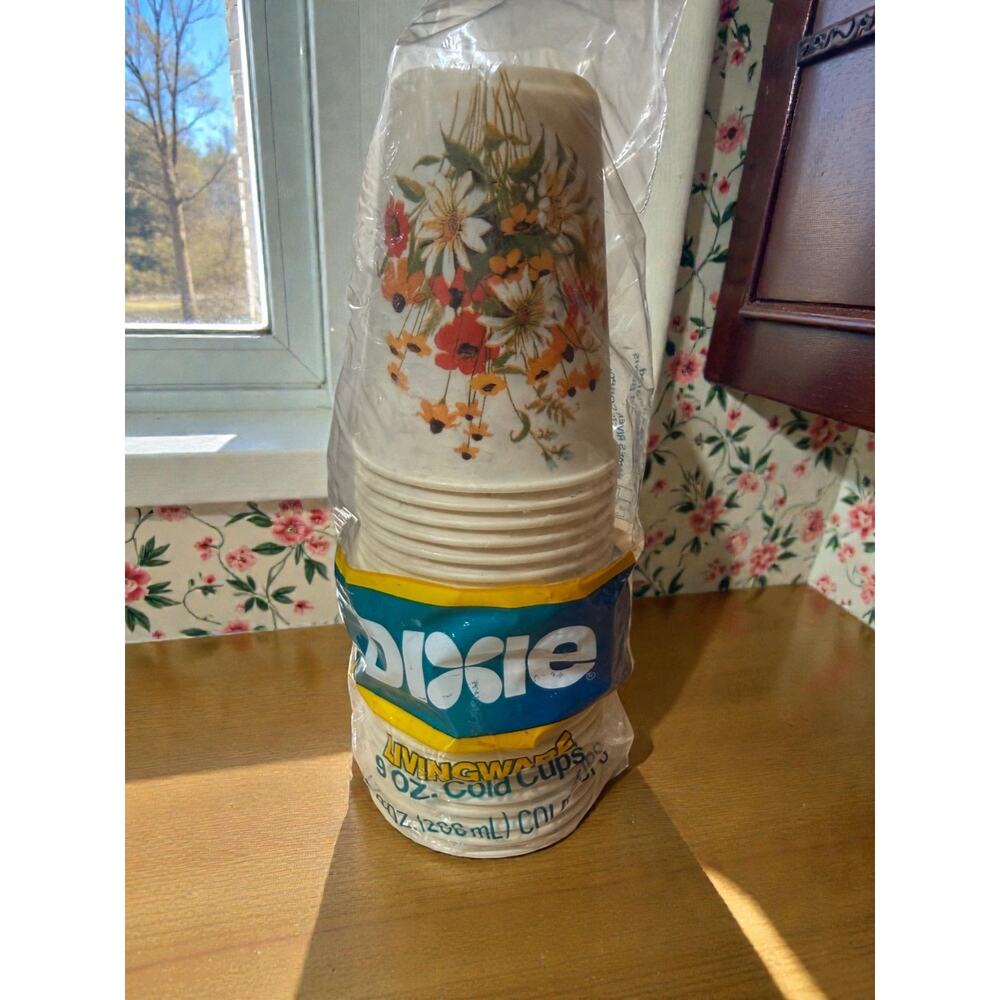 Vintage Dixie Livingware 9oz Paper Cups Serenity Floral NOS 25 Count Retro